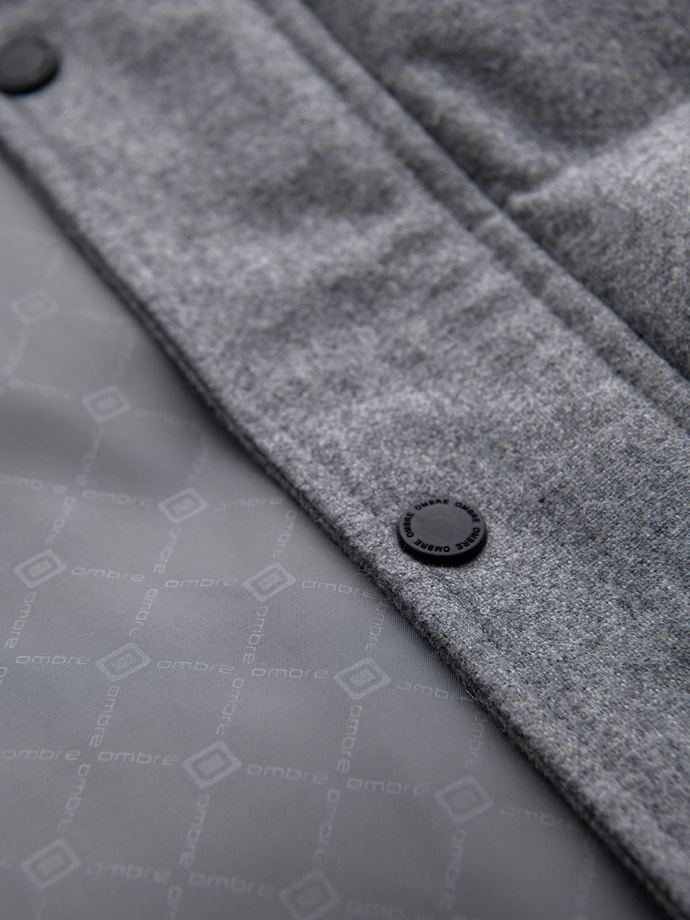 Casualowa kurtka męska puffer z wełną – szary melanż V1 OM-JAHP-0203