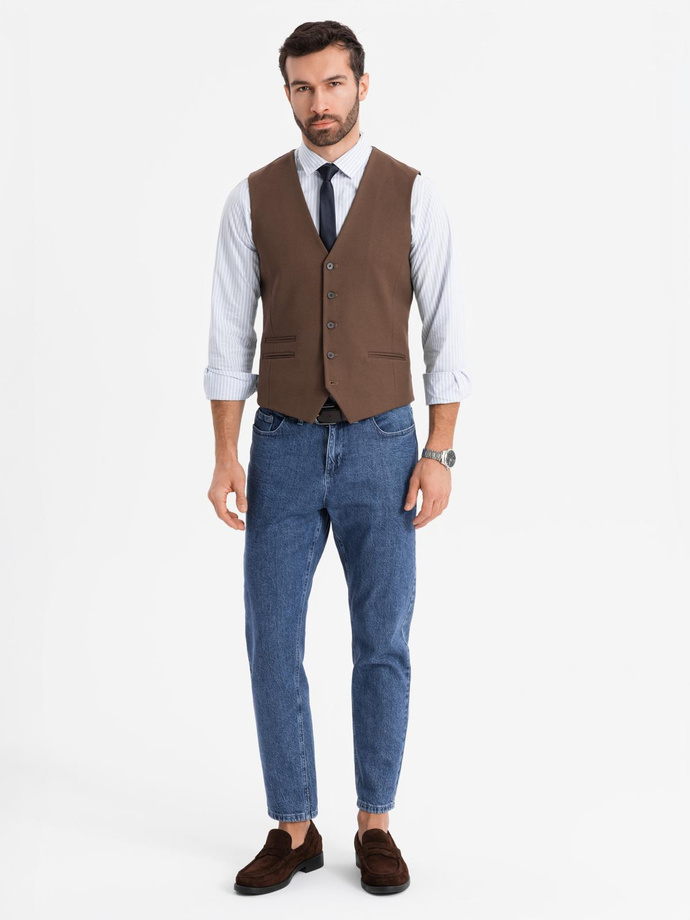 Men's suit vest with classic detailing and lining - brown V2 OM-BLZV-0142