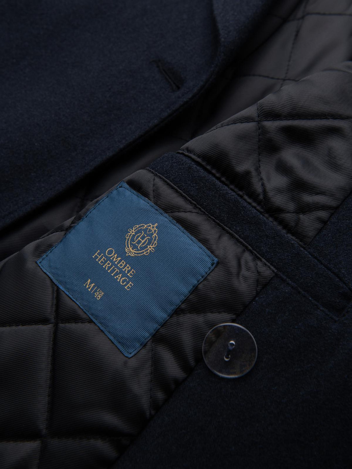 Dwurzędowy męski płaszcz z wełną w marynarskim stylu – granatowy V1 OM-COWC-0134