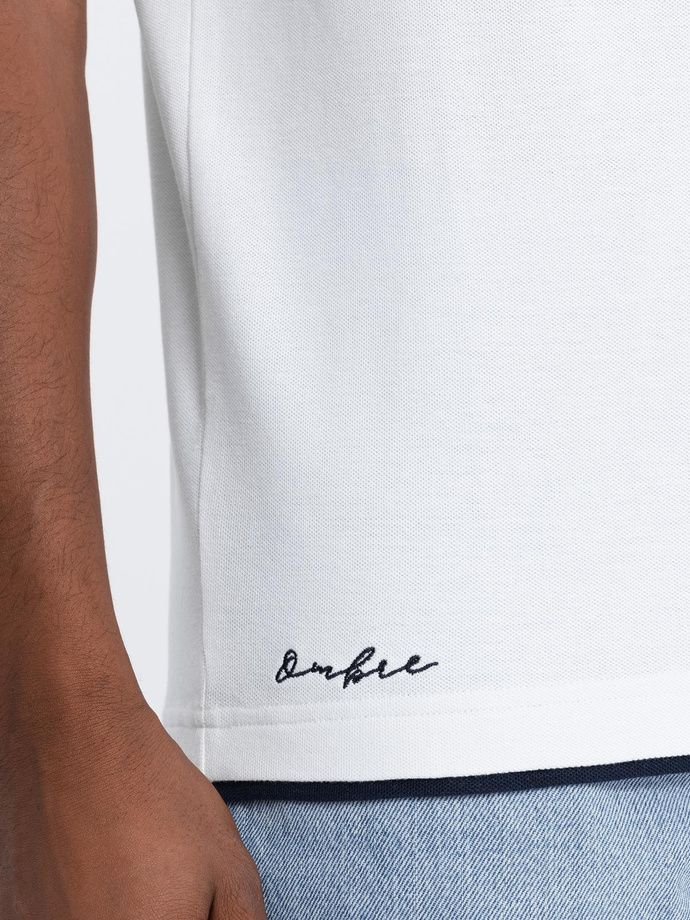 Bawełniana męska koszulka polo z kontrastowymi wykończeniami – biała V1 OM-POSS-0113