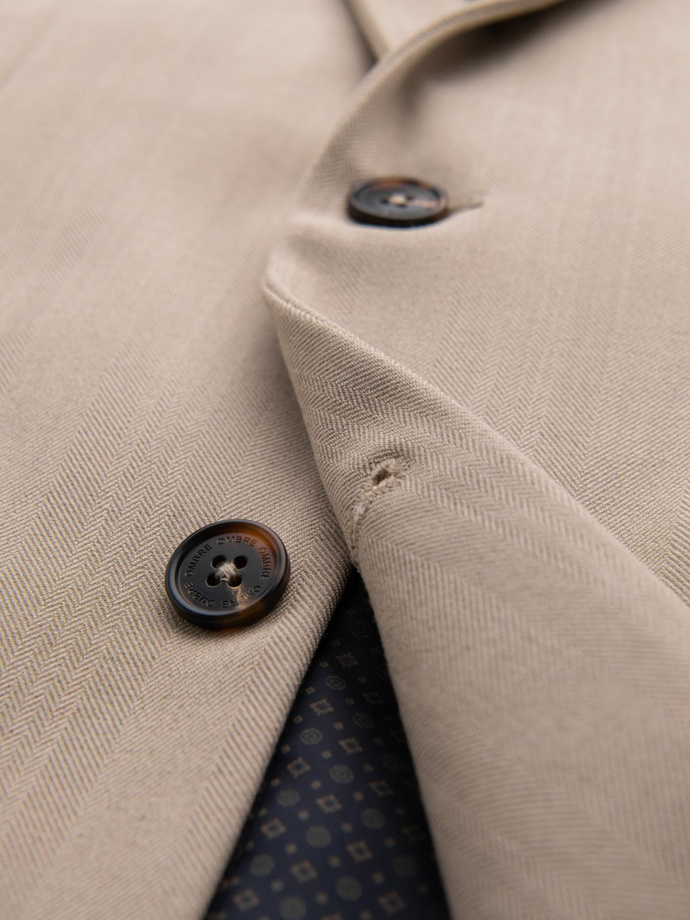 Elegant men's SLIM FIT jacket with rayon - beige V2 OM-BLZB-0135