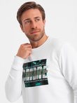 Men's printed sweatshirt worn over the head - white V1 OM-SSPS-0156