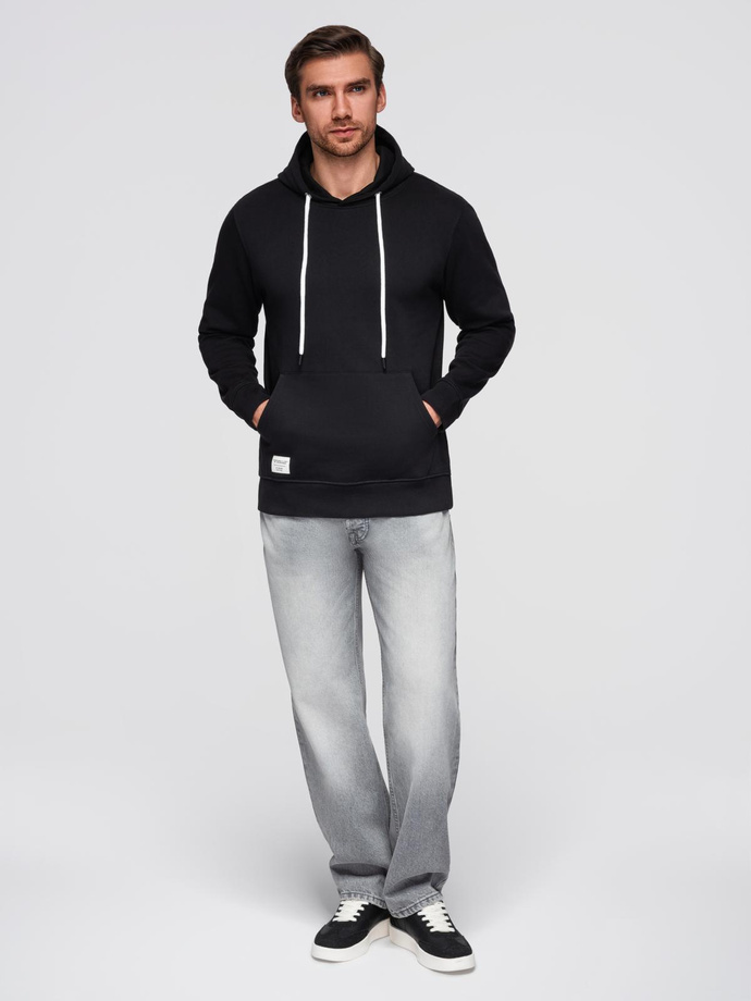 Men's kangaroo sweatshirt with hood - black V5 OM-SSBN-0177