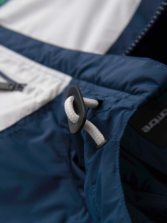 Lightweight colorful men's sports jacket with fleece - green and navy blue V20 OM-JANP-0194