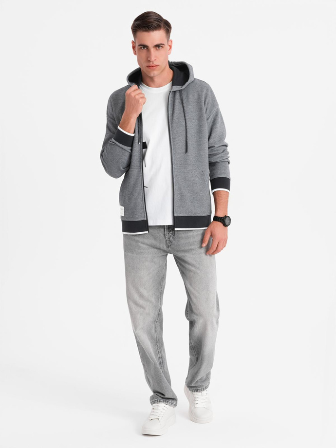 Męska bluza dresowa z kapturem o delikatnej strukturze – czarna V1 OM-SSZP-0191