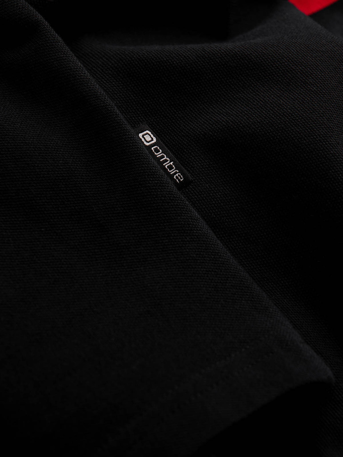 Men's fitted polo shirt with two-tone stripes - black V2 OM-POSS-0127