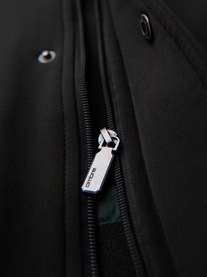 Parka męska płaszcz z podszewką polarową i regulacją w talii – czarna V2 OM-JAPJ-0314