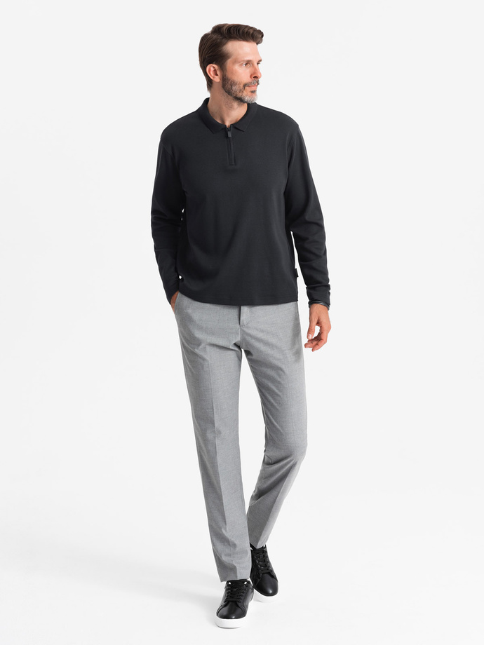 Men's longsleeve with zippered polo collar - black V8 OM-POLS-0130