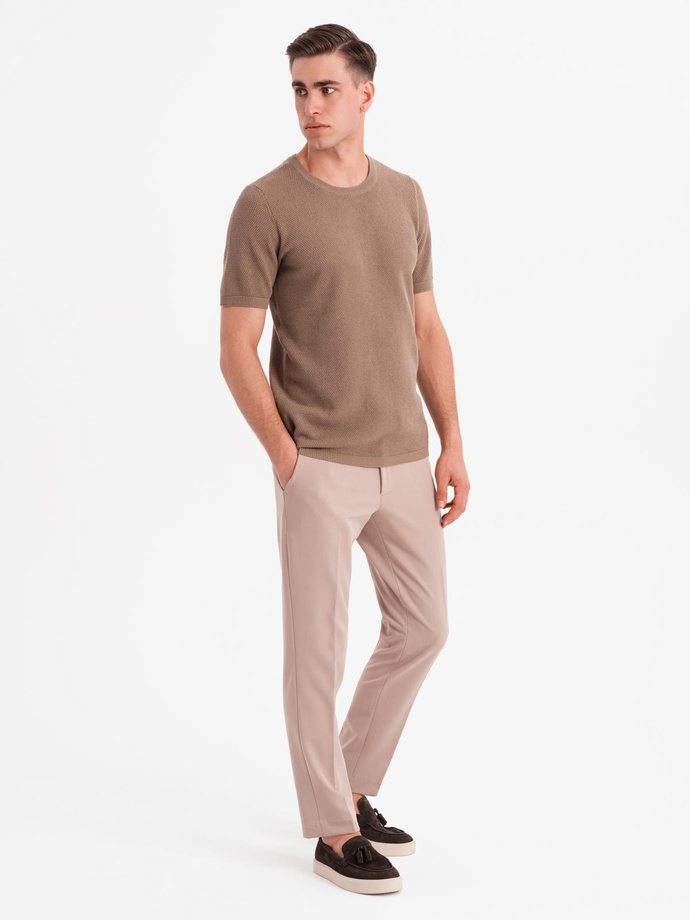 Men's fine-textured knit shirt - light brown V2 OM-TSCT-0244