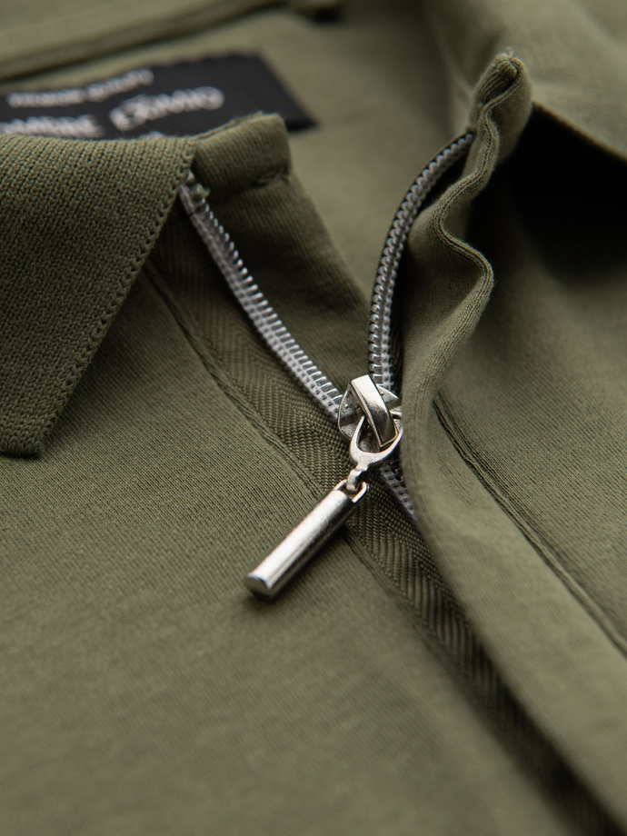 Men's polo shirt with zip neckline - olive V5 OM-POSS-0148
