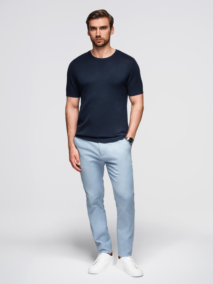 Men's classic knitted shirt with ribbed cuffs - navy blue V1 OM-TSCT-0252