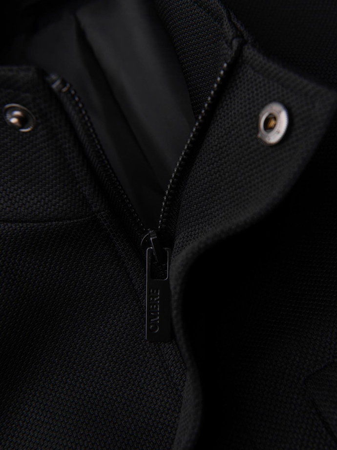 Fitted structured men's high collar coat - black V1 OM-COWC-0136