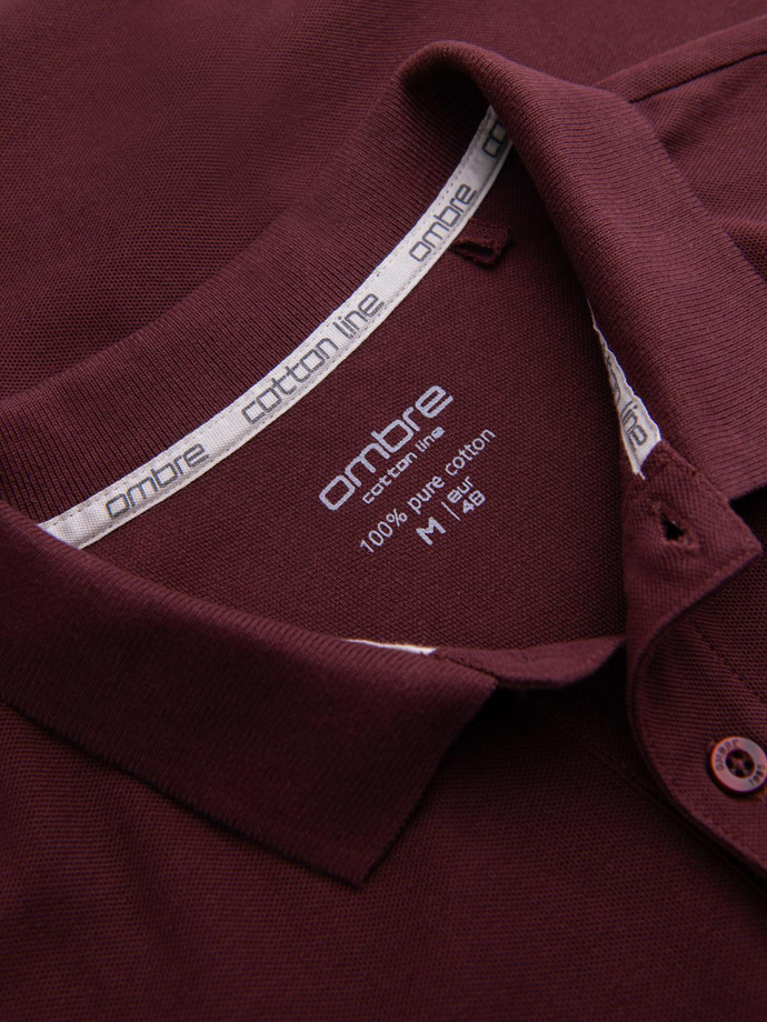 Męska jednokolorowa koszulka polo BASIC z dzianiny pique - bordowa V10 OM-POBS-0100