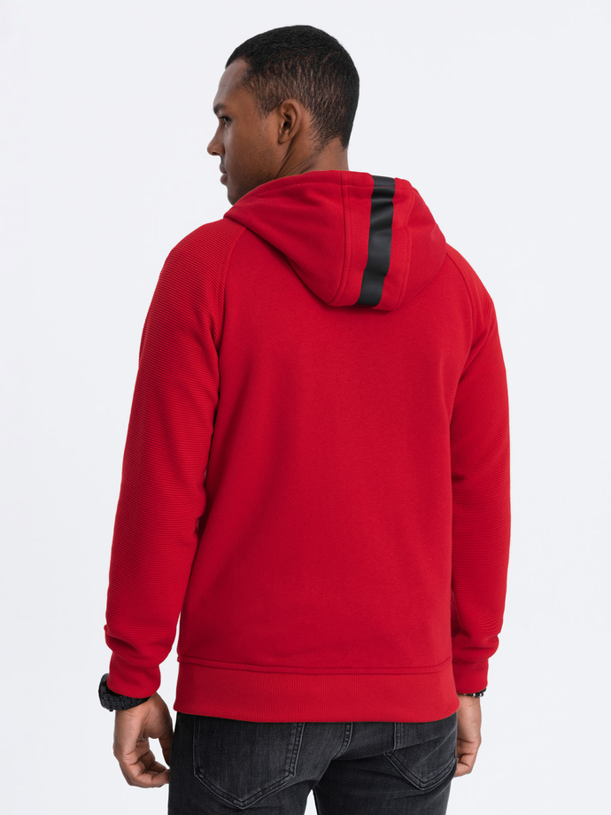 Men's unbuttoned hooded sweatshirt - red V6 OM-SSZP-0124