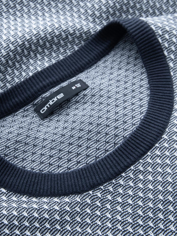 Knitted men's RELAXED FIT sweater with patterns - navy blue V1 OM-SWSW-0111