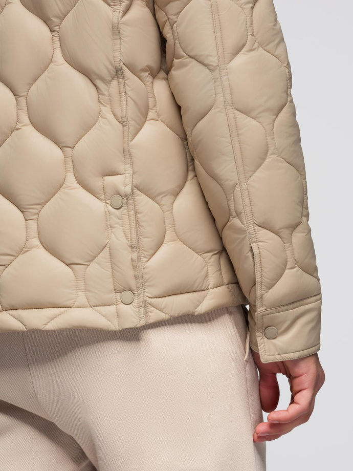 Men's quilted jacket in shirt cut - beige V1 OM-JALP-0215
