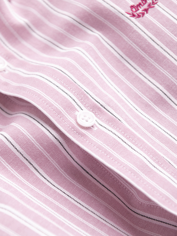 Men's cotton REGULAR FIT shirt with fine stripes - pink V2 OM-SHOS-0170