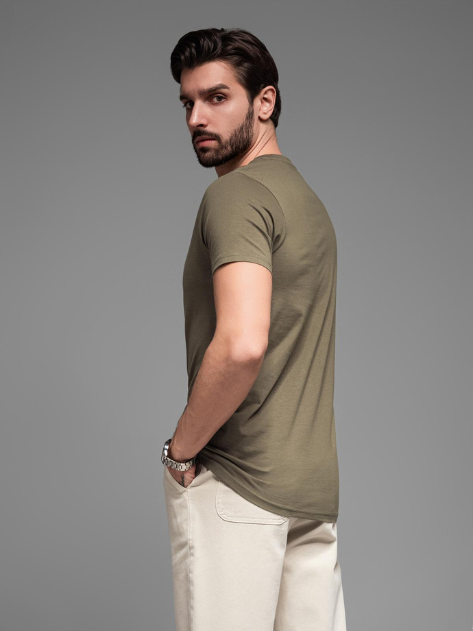 BASIC men's classic cotton T-shirt with a crew neckline - dark olive V6 OM-TSBS-0145