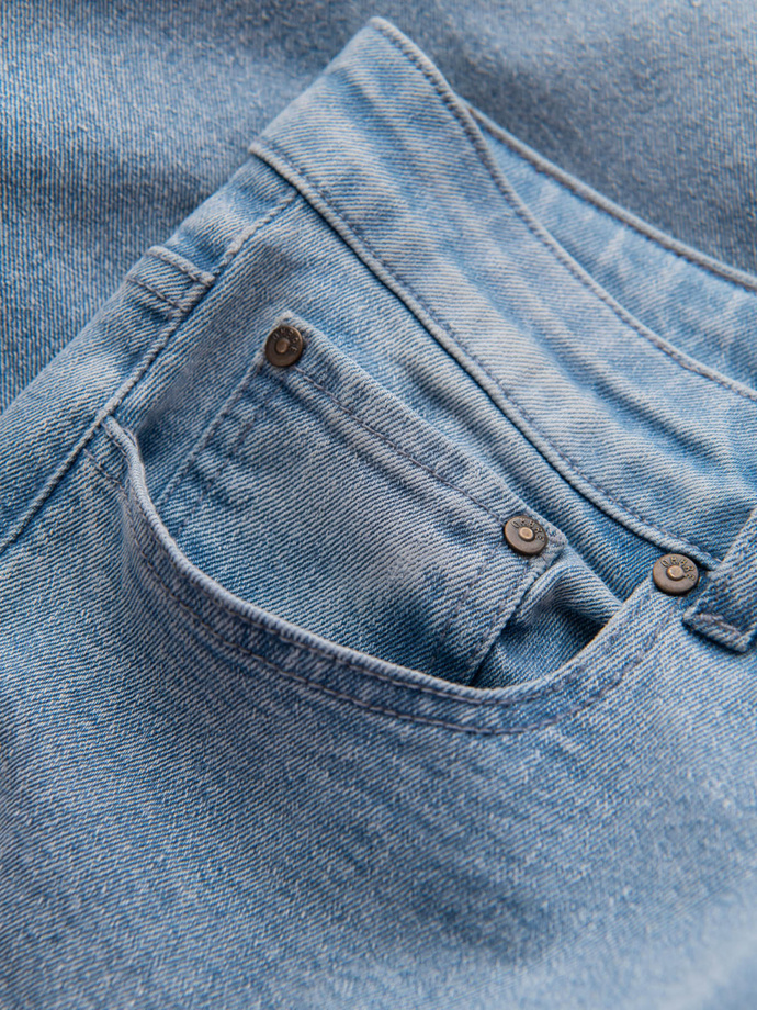 Men's CARROT FIT denim pants with subtle rubbing - light blue V2 OM-PADP-0162