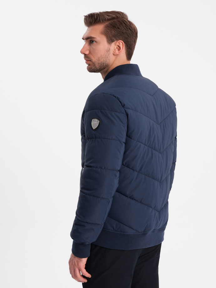 Men's quilted bomber jacket with metal zippers - navy blue V2 OM-JALP-0143