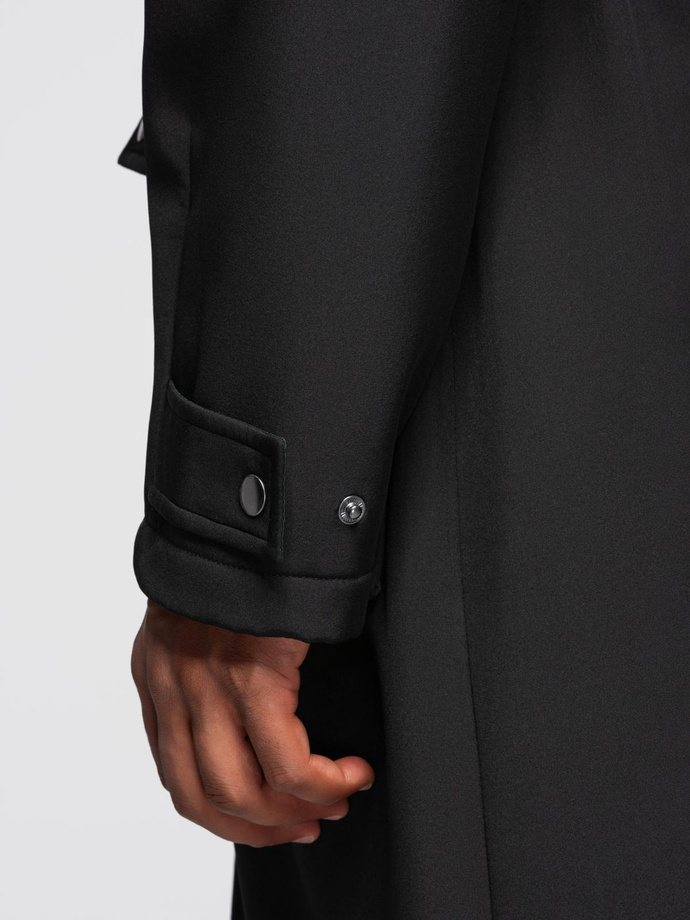 Parka męska płaszcz z podszewką polarową i regulacją w talii – czarna V2 OM-JAPJ-0314