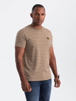 Men's striped t-shirt with Ombre Design patch - brown and white V7 OM-TSCT-0183