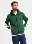 Unzipped men's hooded sweatshirt with piping - dark green V7 OM-SSZP-0210