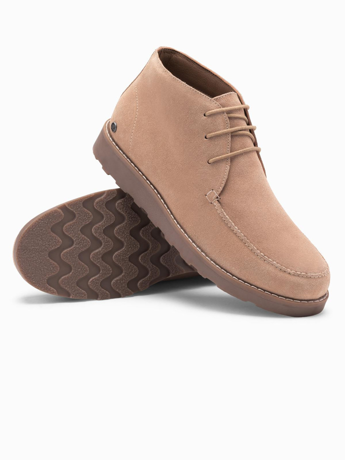 Men's suede ankle boots with thick sole - beige V1 OM-FOCS-0164