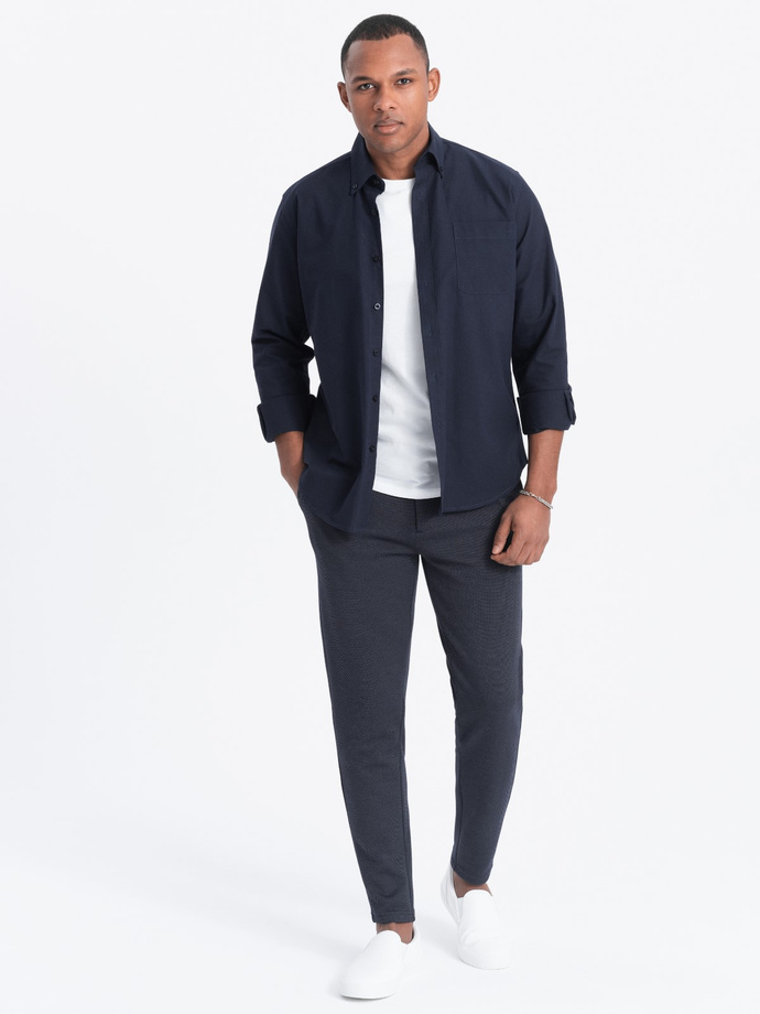 CARROT men's pants in structured two-tone knit - navy blue V1 OM-PACP-0168