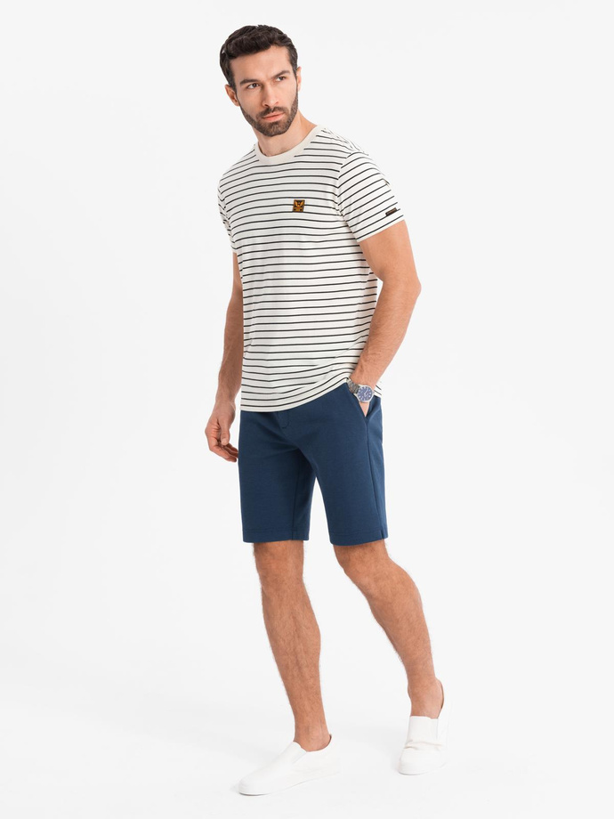 Szorty męskie SLIM FIT ze strukturalnej dzianiny – granatowe V1 OM-SRCS-0169