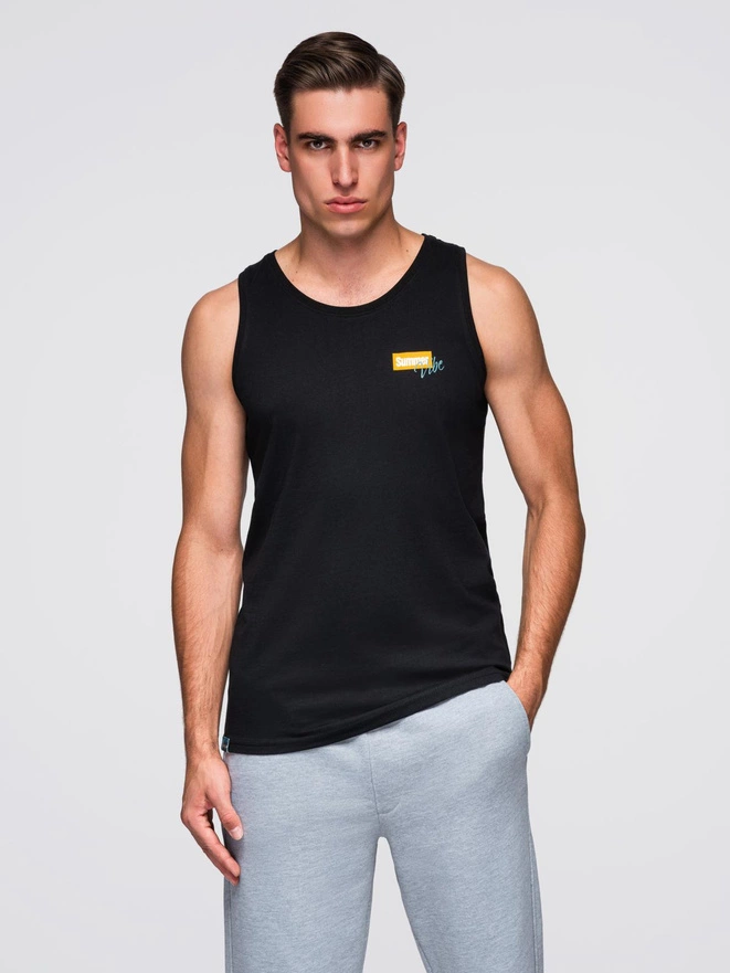 Męski bawełniany tank top z nadrukiem Summer Vibe – czarny V1 OM-TSTT-0191