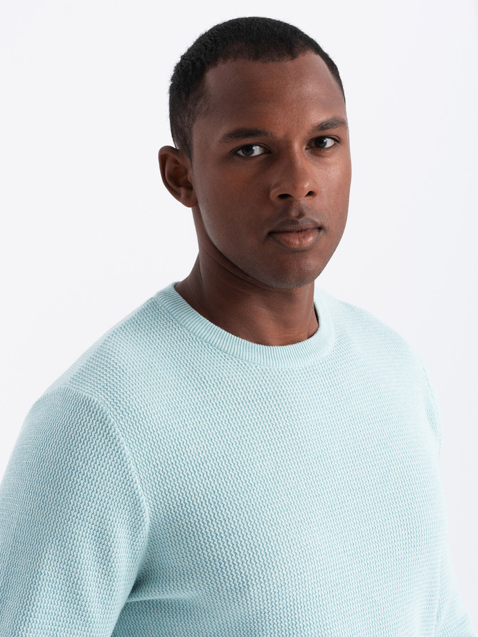Men's mélange structured knit sweater - mint V1 OM-SWSW-0142