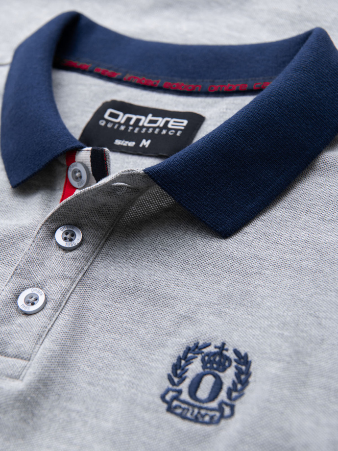 Męska koszulka polo z kolorowymi akcentami – szary melanż V1 OM-POSS-0105