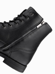 Męskie buty z ekoskóry z ocieplaną wysoką cholewką – czarne V1 OM-FOBO-0172 (BLACK)