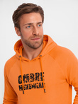 Men's kangaroo sweatshirt with hood and print - orange V1 OM-SSPS-0155