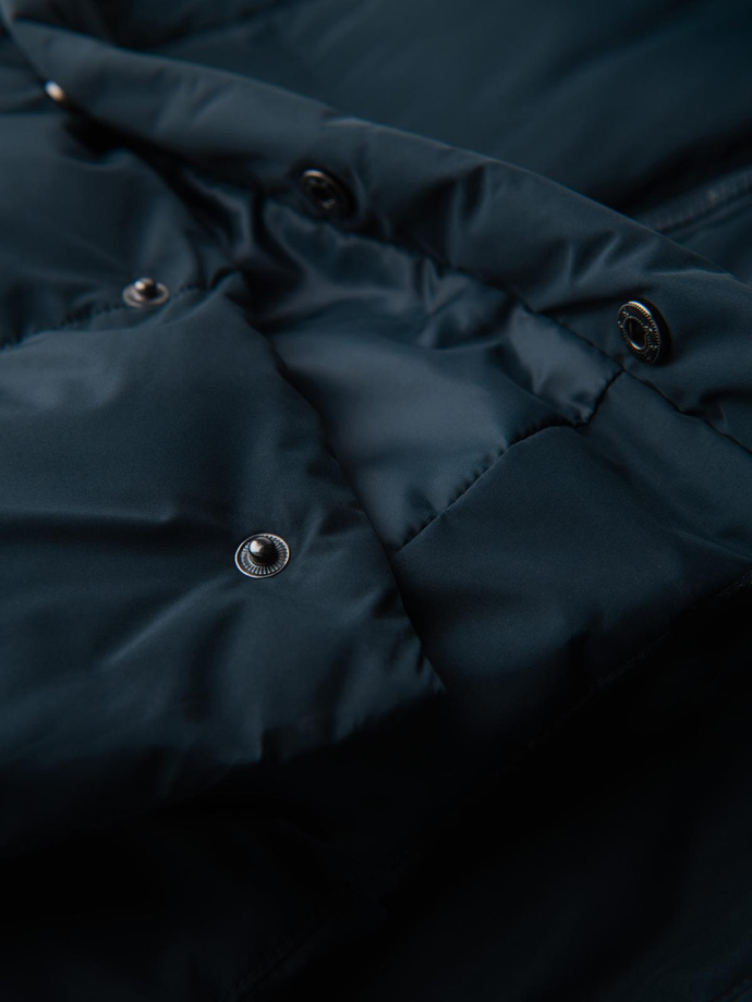 Classic men's long hooded jacket - navy blue V2 OM-JALJ-0269