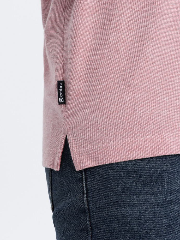 Men's melange polo shirt with contrasting collar - pink V2 S1618