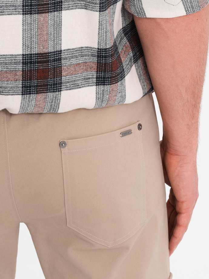 Męskie spodnie cargo STRAIGHT LEG z paskami na kieszeniach – piaskowe V2 OM-PACG-0197