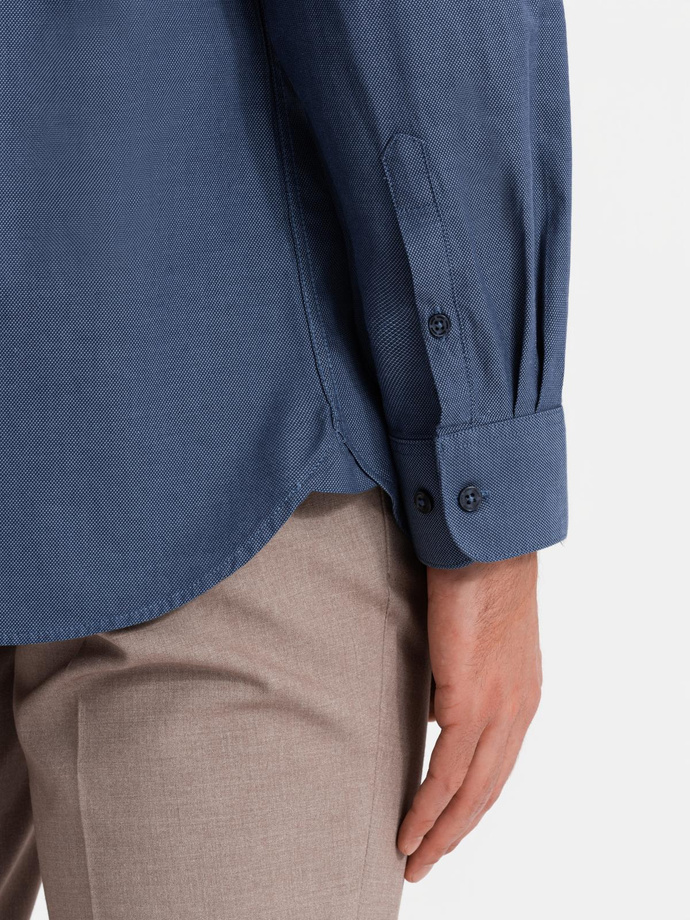 Bawełniana męska koszula z kieszenią REGULAR FIT - niebieska V3 OM-SHCS-0147