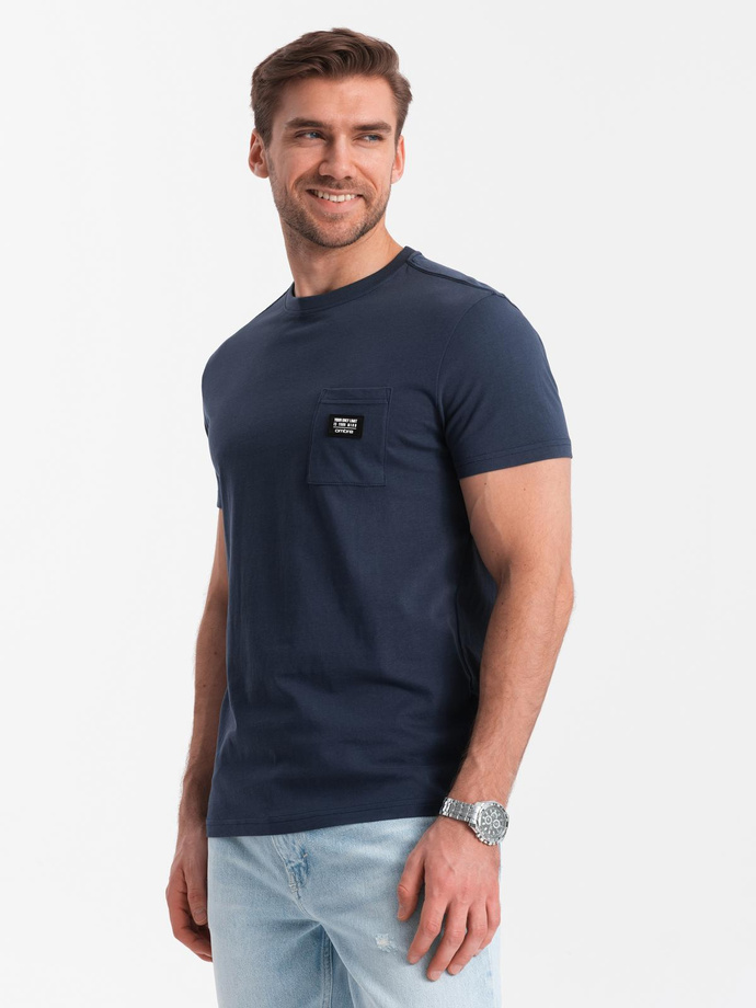 Men's casual t-shirt with pocket patch - navy blue V10 OM-TSCT-0109