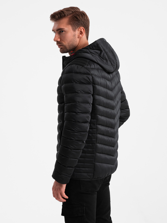 Lightly insulated quilted men's jacket with satin trim - black V2 OM-JALP-0180