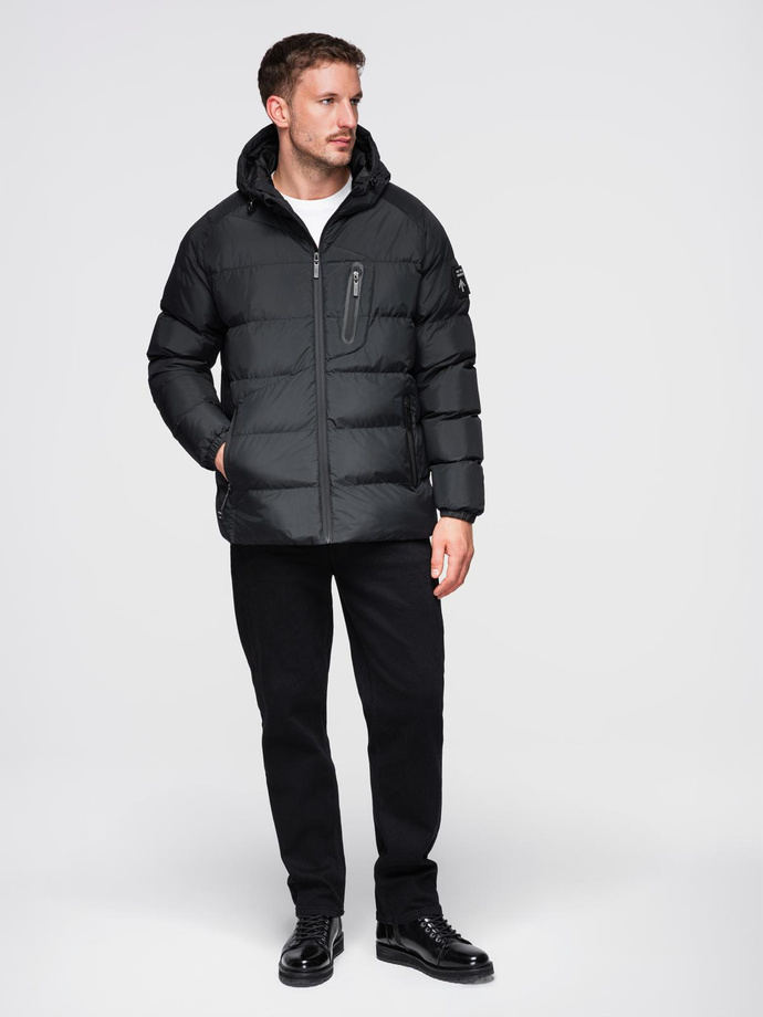 Men's quilted insulated jacket with raglan sleeves - black V4 OM-JAHP-0302