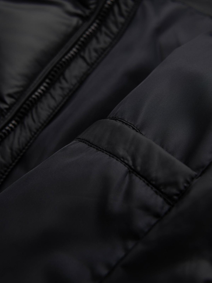 Modern quilted men's jacket of combined materials - black V1 OM-JAHP-0303
