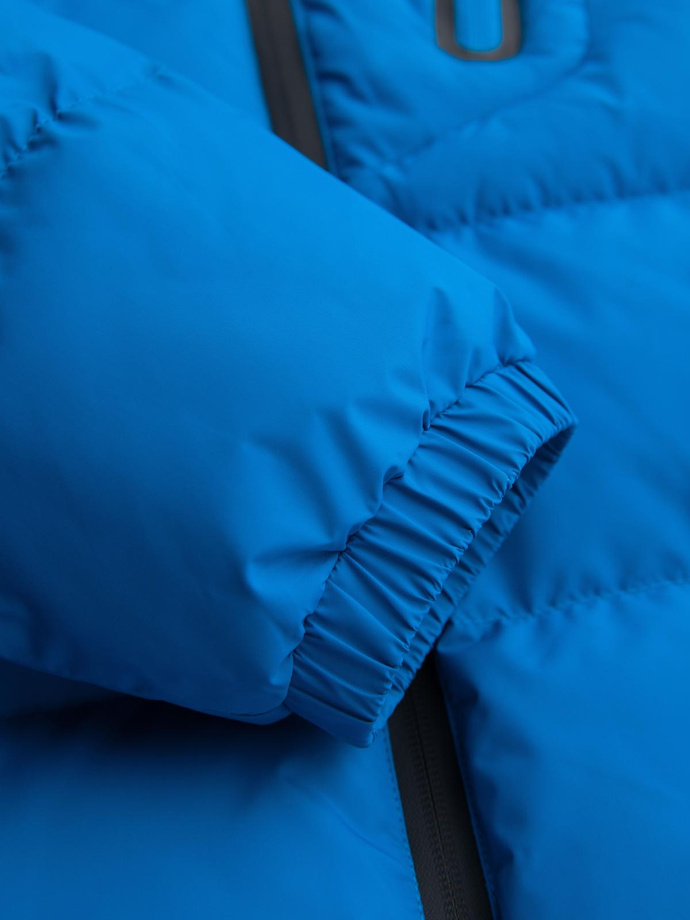 Warmed quilted men's jacket with raglan sleeves - blue V2 OM-JAHP-0302