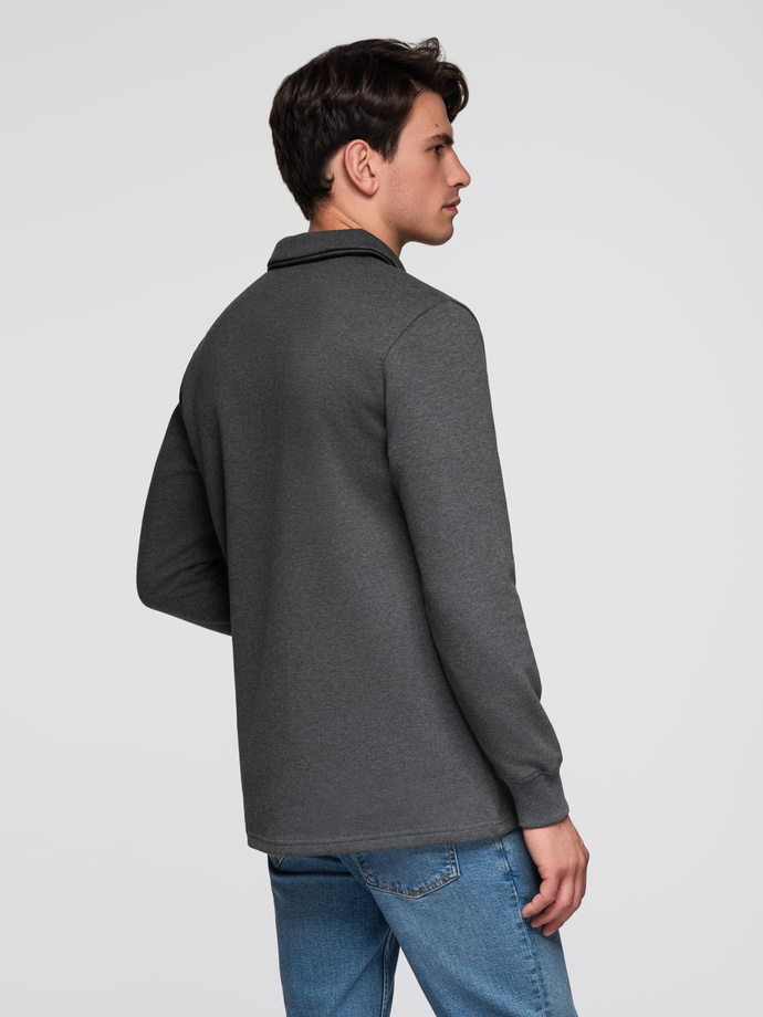 Men's structured knit polo collar sweatshirt - graphite melange V1 OM-SSNZ-0149