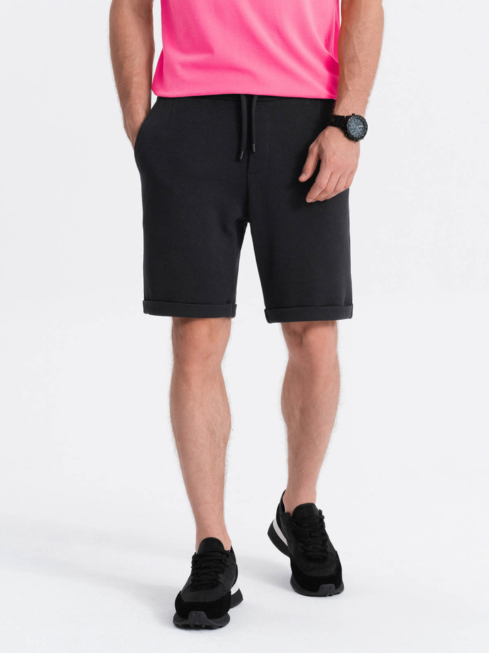 Men's knit shorts with elastic waistband - black V2 OM-SRCS-0107