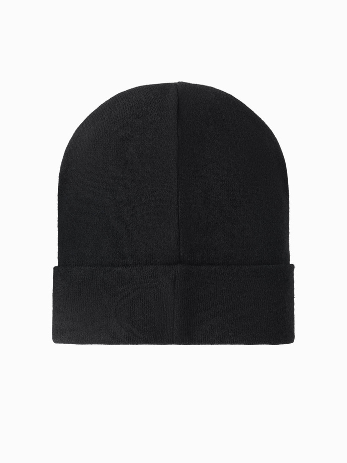 Dzianinowa męska czapka beanie z haftowanym napisem – czarna V1 OM-ACWH-0120