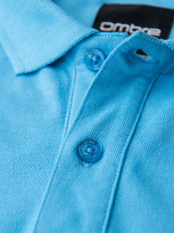 Koszulka polo z bawełnianej dzianiny pique – jasnoniebieska V3 OM-POSS-0103