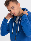BASIC men's unbuttoned hooded sweatshirt - blue V9 OM-SSBZ-0118