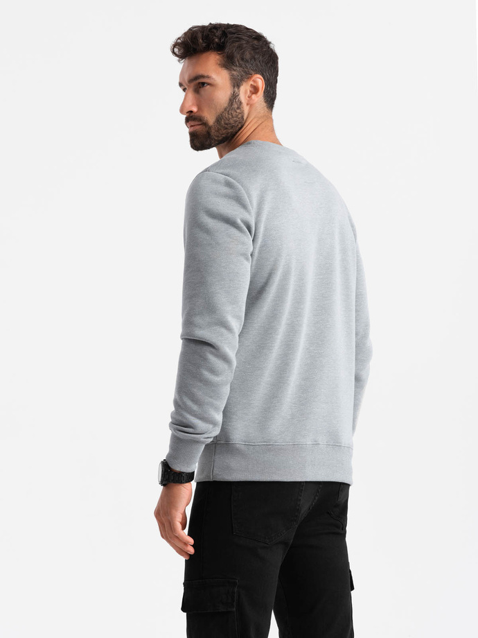 Classic men's sweatshirt with inscription - gray melange V1 OM-SSPS-0181 OM-SSPS-0181